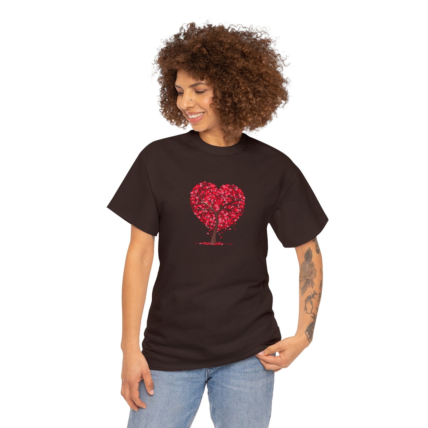 Unisex Heavy Cotton Tee with Tree Hearts