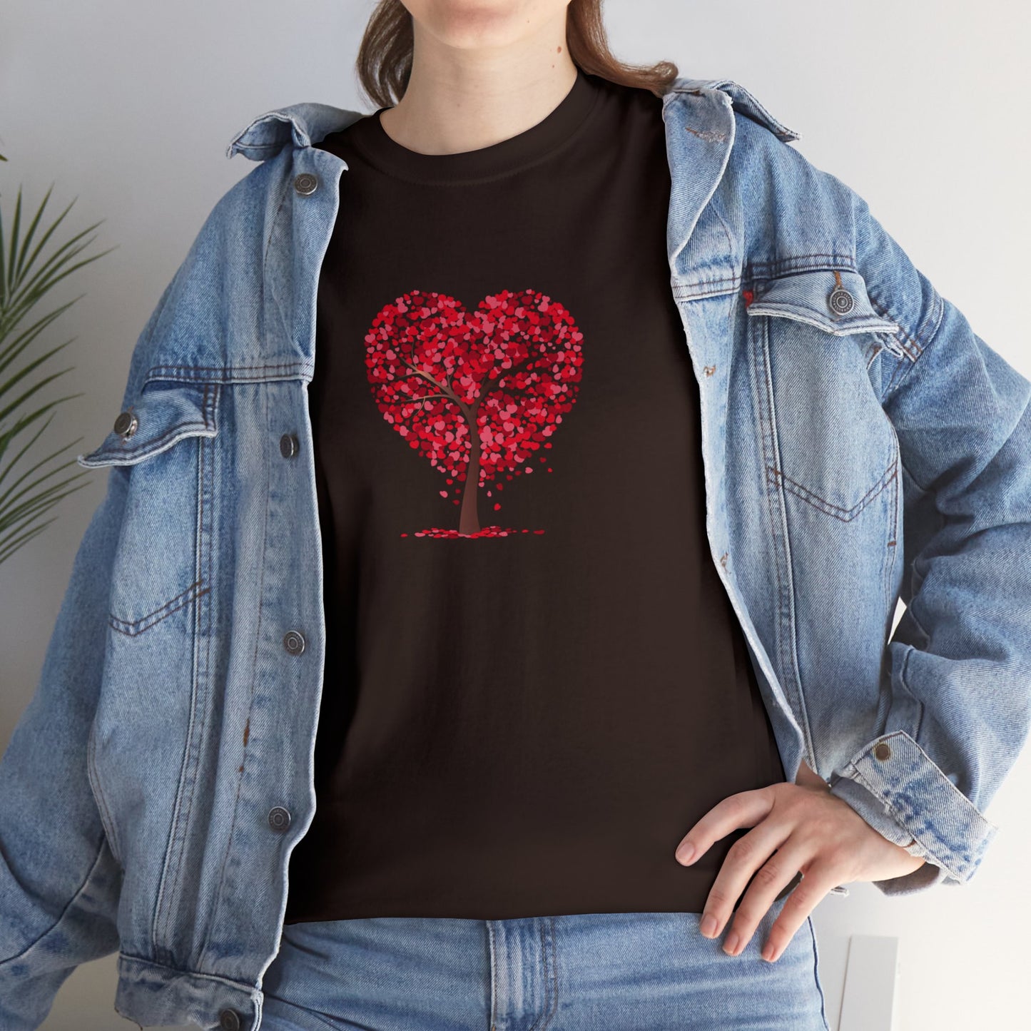 Unisex Heavy Cotton Tee with Tree Hearts