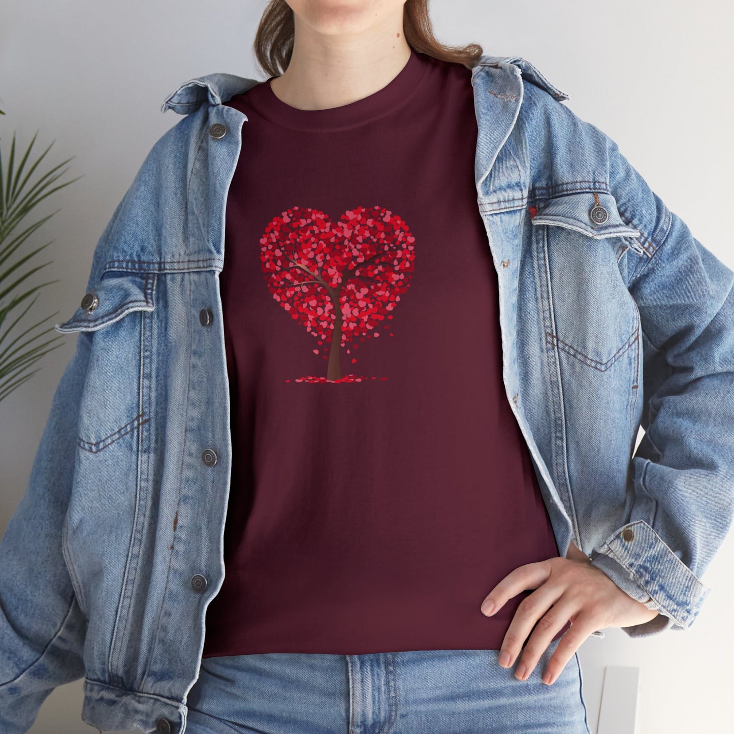 Unisex Heavy Cotton Tee with Tree Hearts