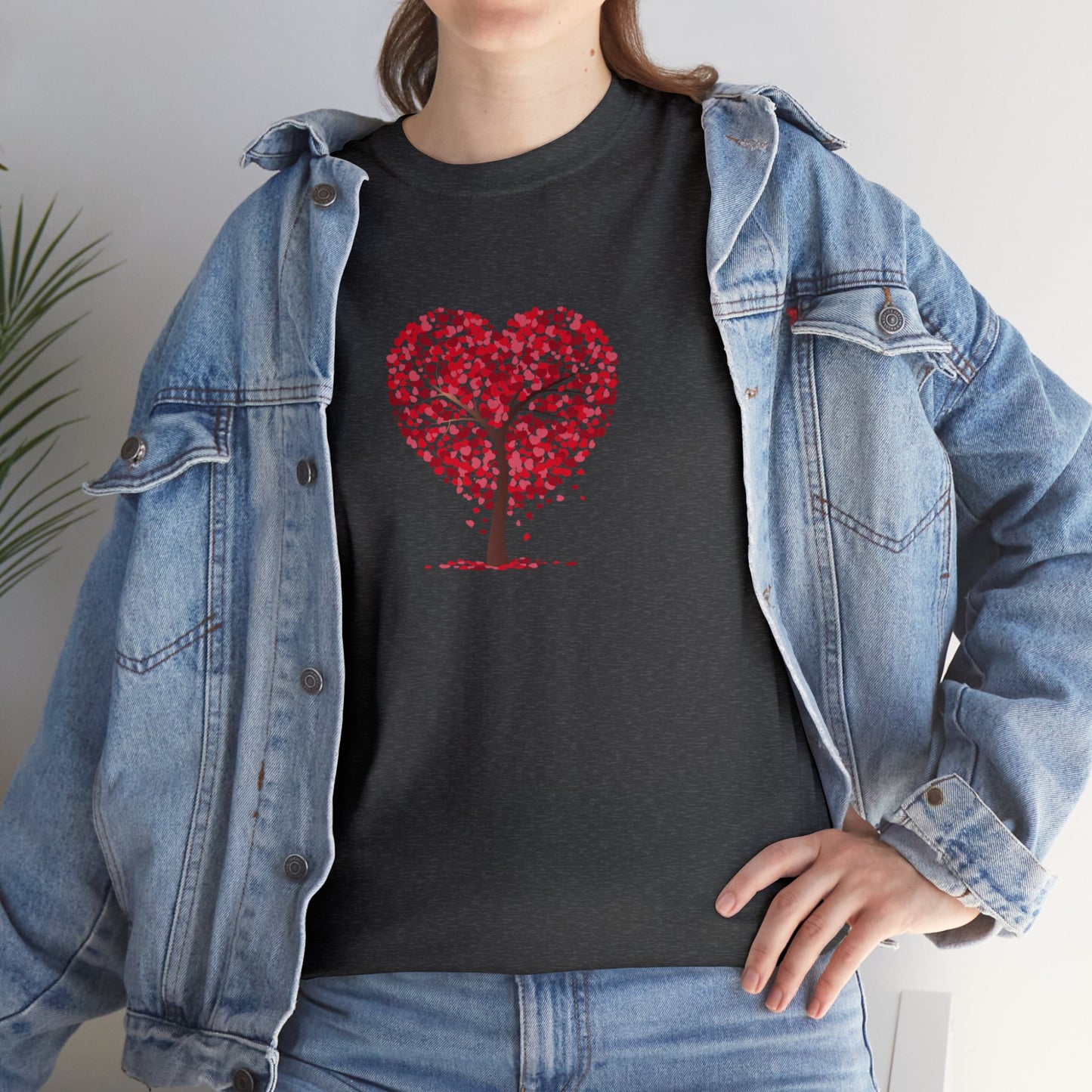 Unisex Heavy Cotton Tee with Tree Hearts