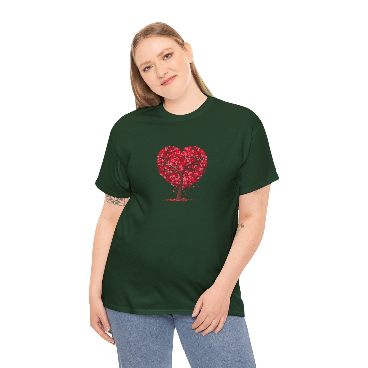 Unisex Heavy Cotton Tee with Tree Hearts