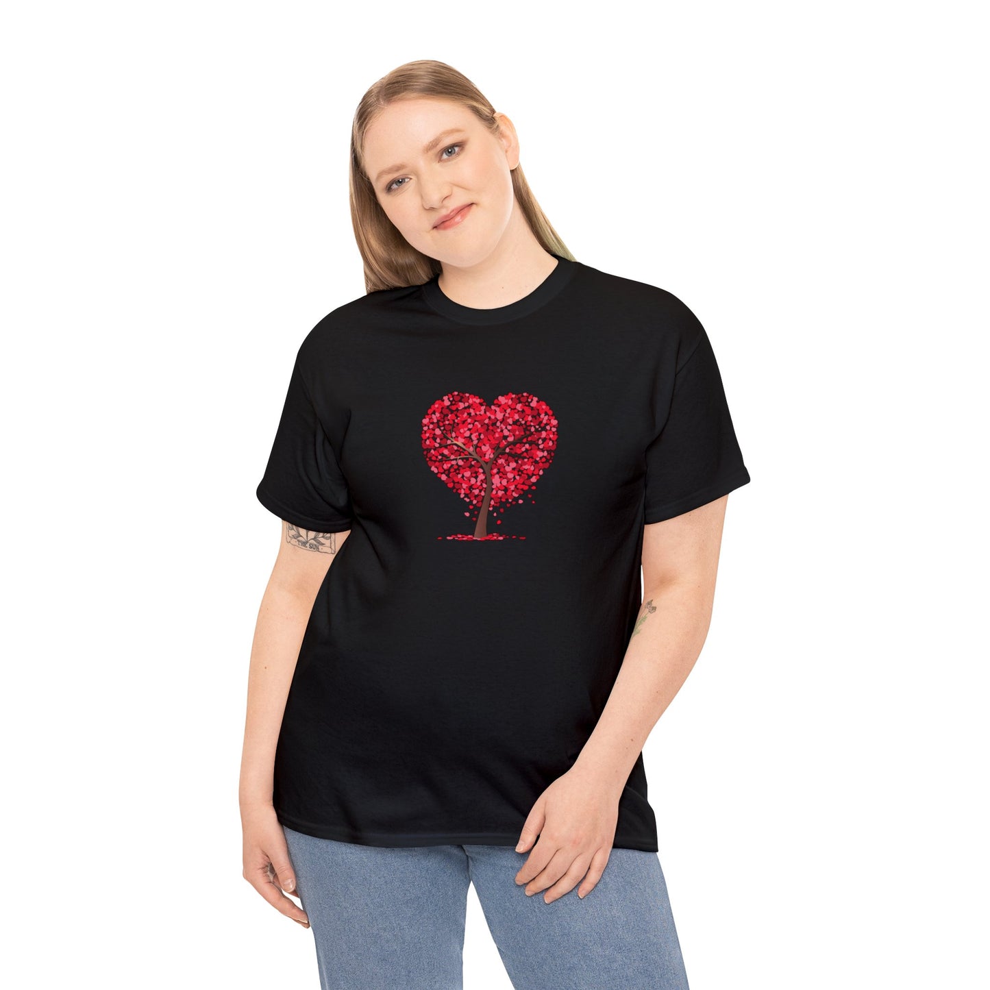 Unisex Heavy Cotton Tee with Tree Hearts