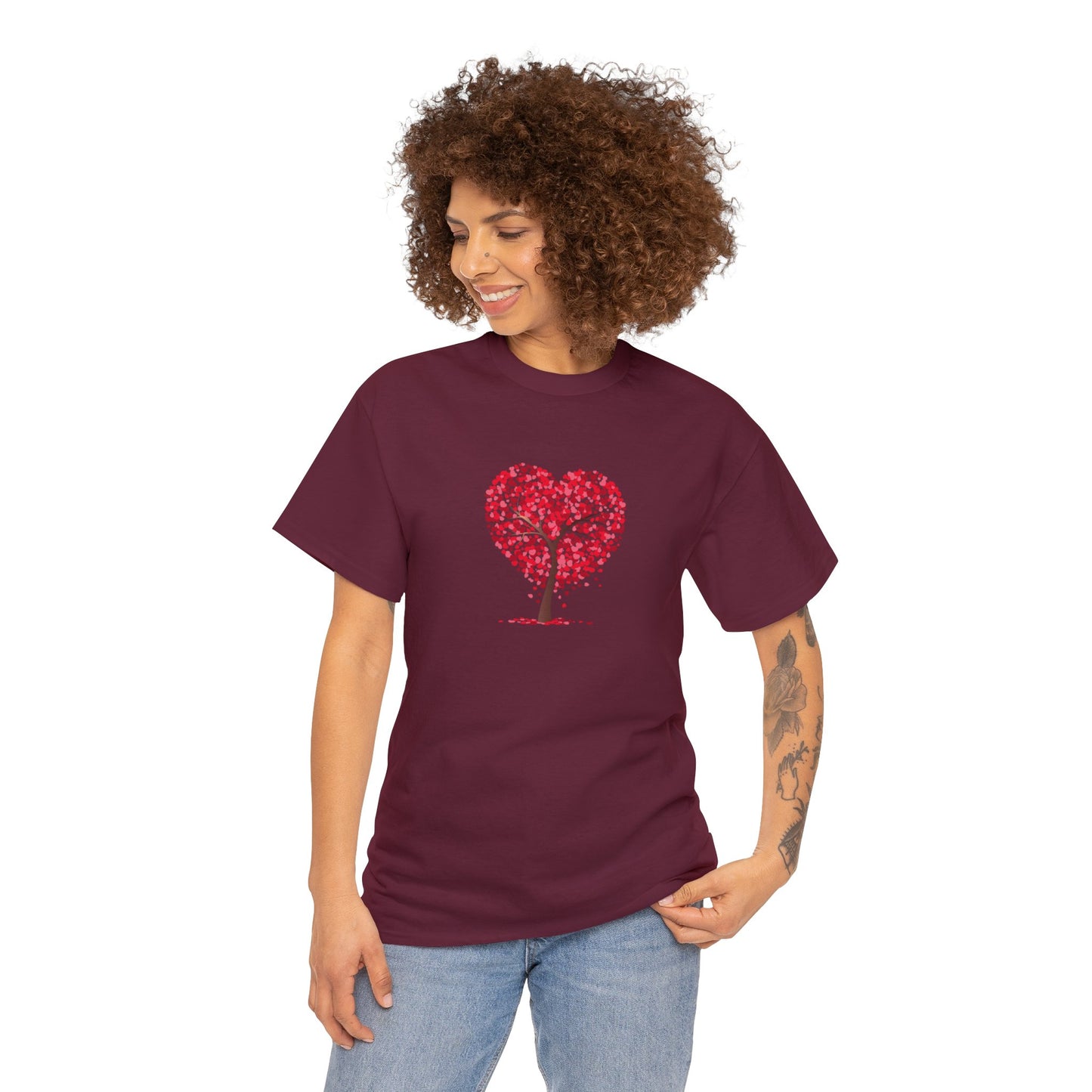 Unisex Heavy Cotton Tee with Tree Hearts