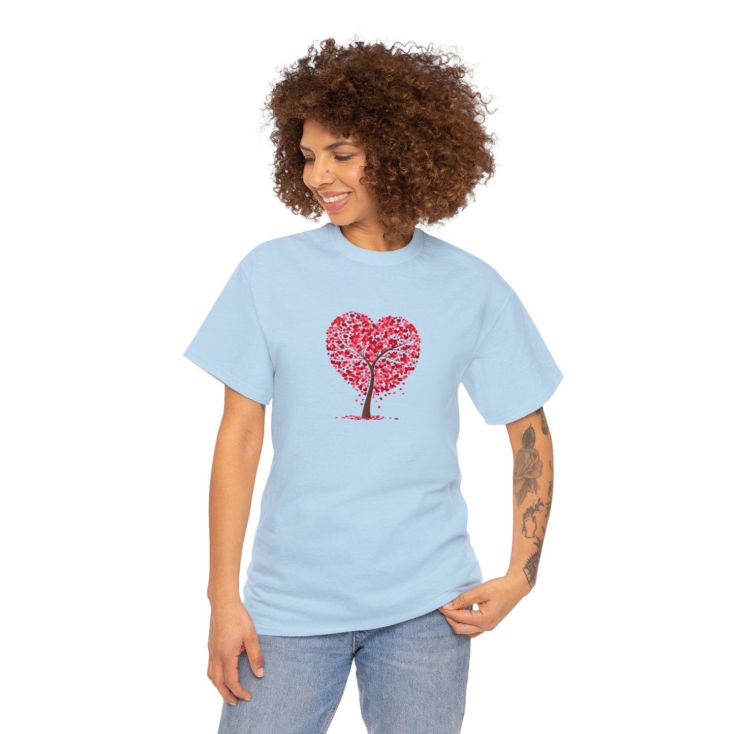 Unisex Heavy Cotton Tee with Tree Hearts