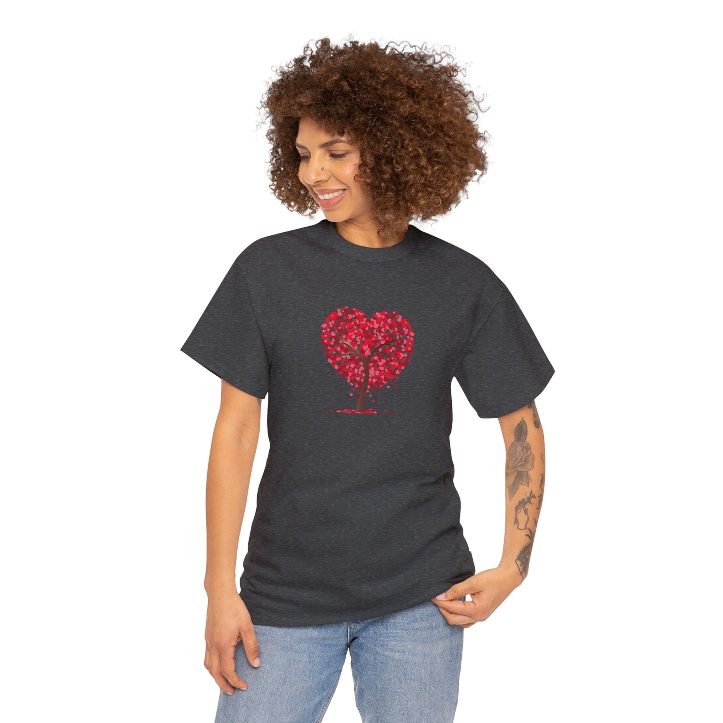 Unisex Heavy Cotton Tee with Tree Hearts