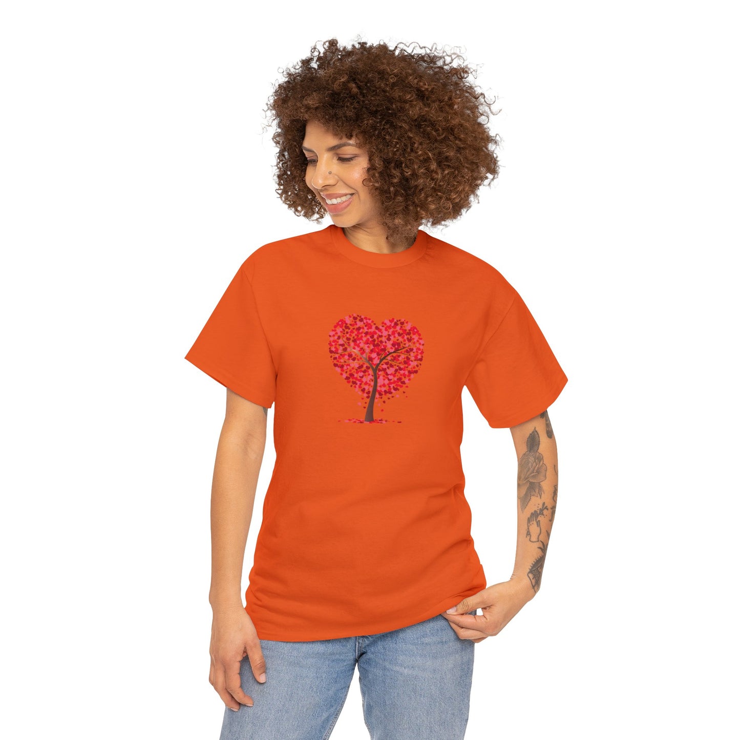 Unisex Heavy Cotton Tee with Tree Hearts