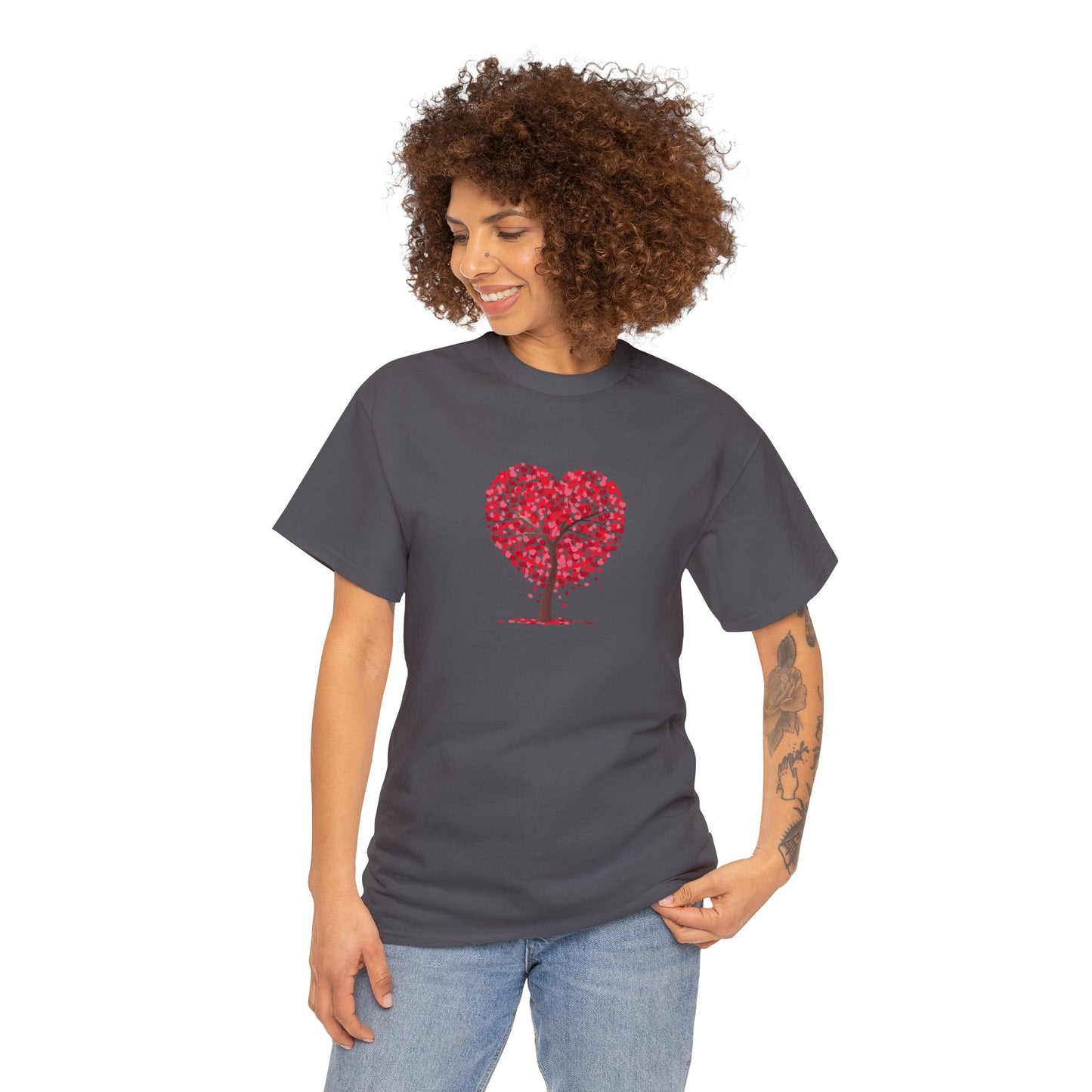 Unisex Heavy Cotton Tee with Tree Hearts