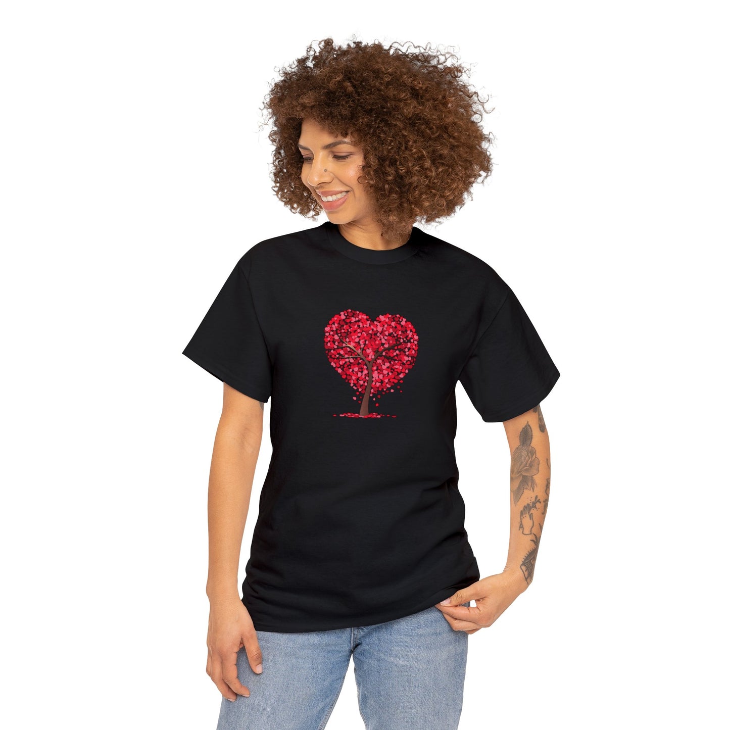 Unisex Heavy Cotton Tee with Tree Hearts