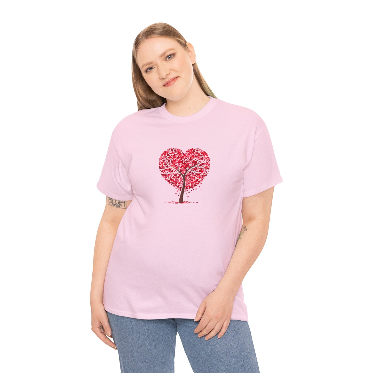 Unisex Heavy Cotton Tee with Tree Hearts