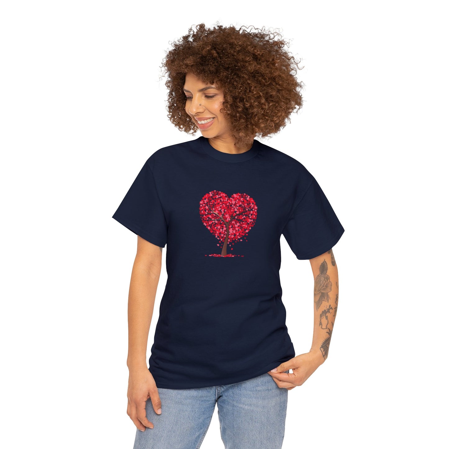 Unisex Heavy Cotton Tee with Tree Hearts