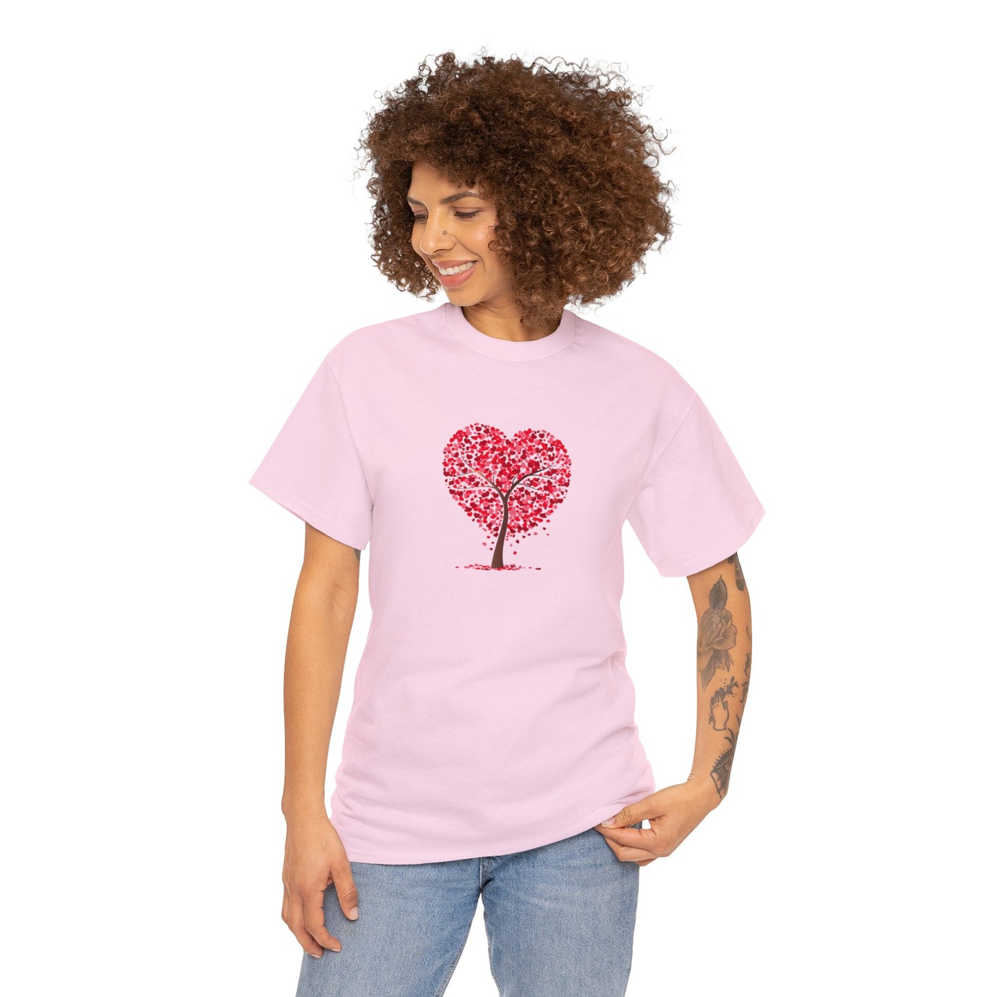 Unisex Heavy Cotton Tee with Tree Hearts