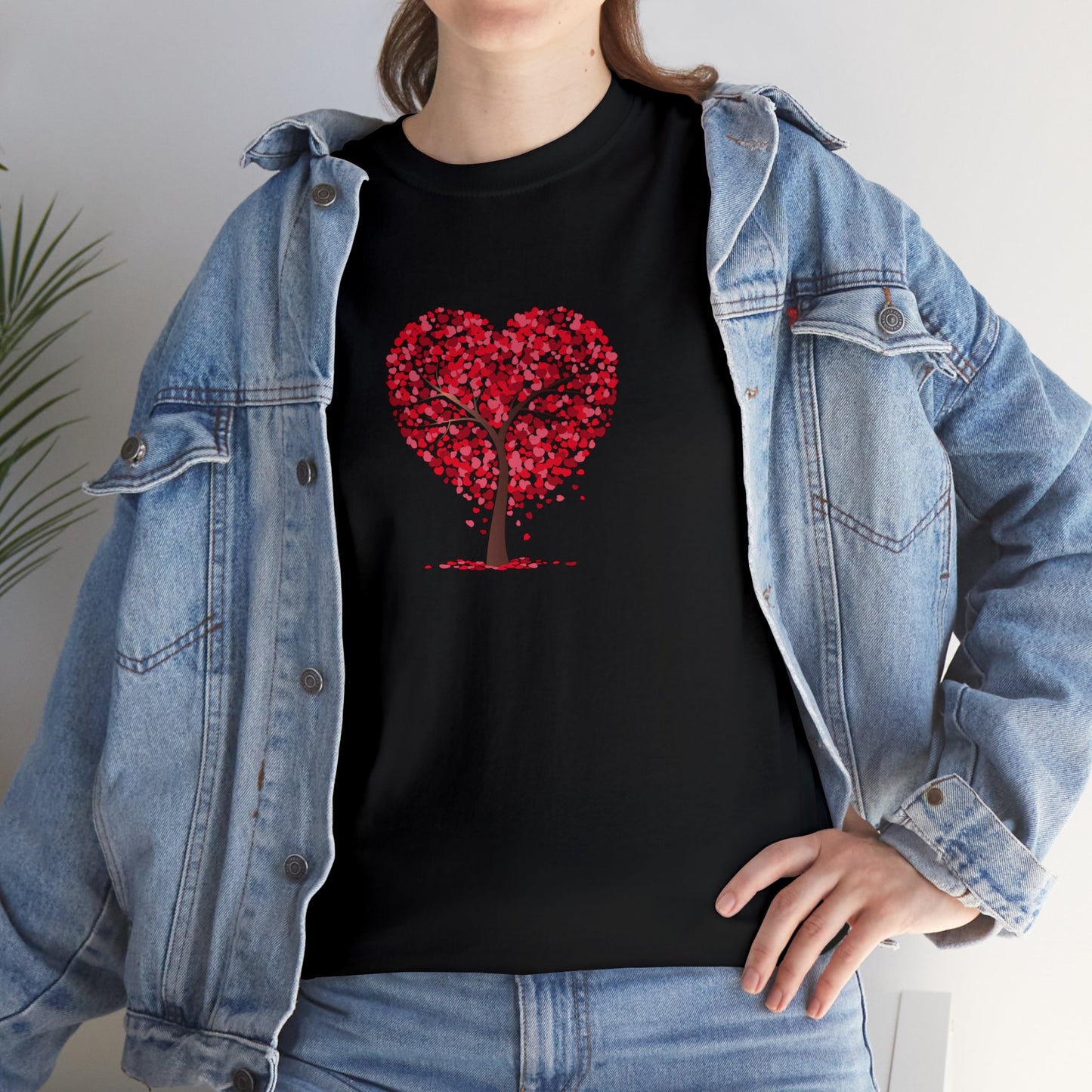 Unisex Heavy Cotton Tee with Tree Hearts