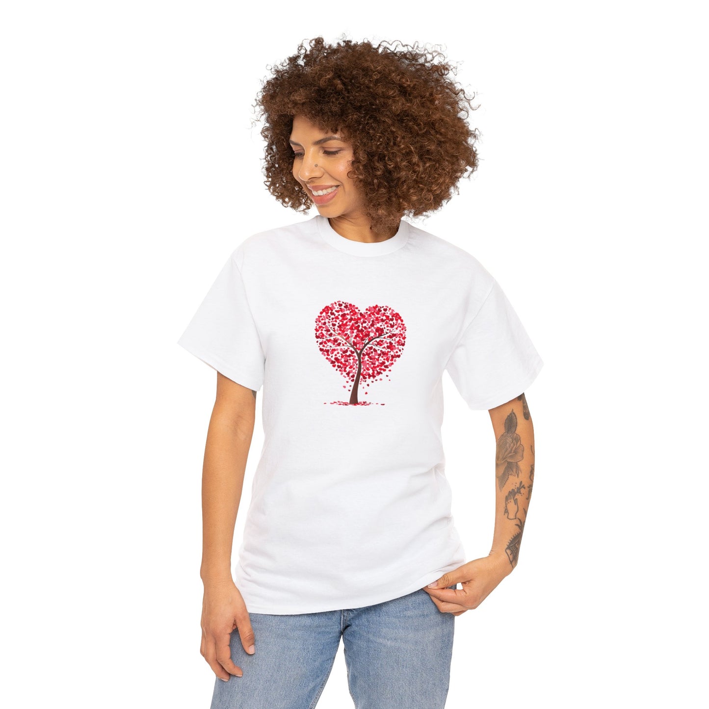 Unisex Heavy Cotton Tee with Tree Hearts