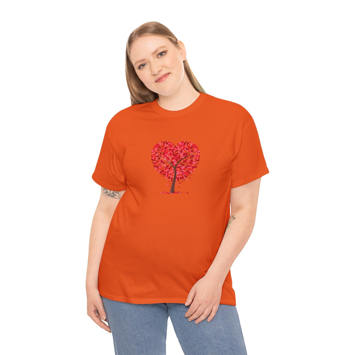 Unisex Heavy Cotton Tee with Tree Hearts