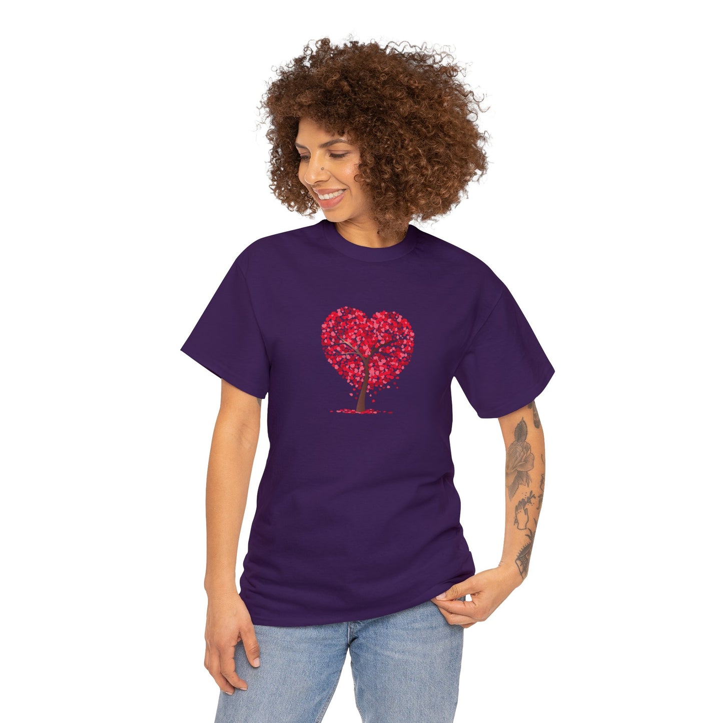 Unisex Heavy Cotton Tee with Tree Hearts