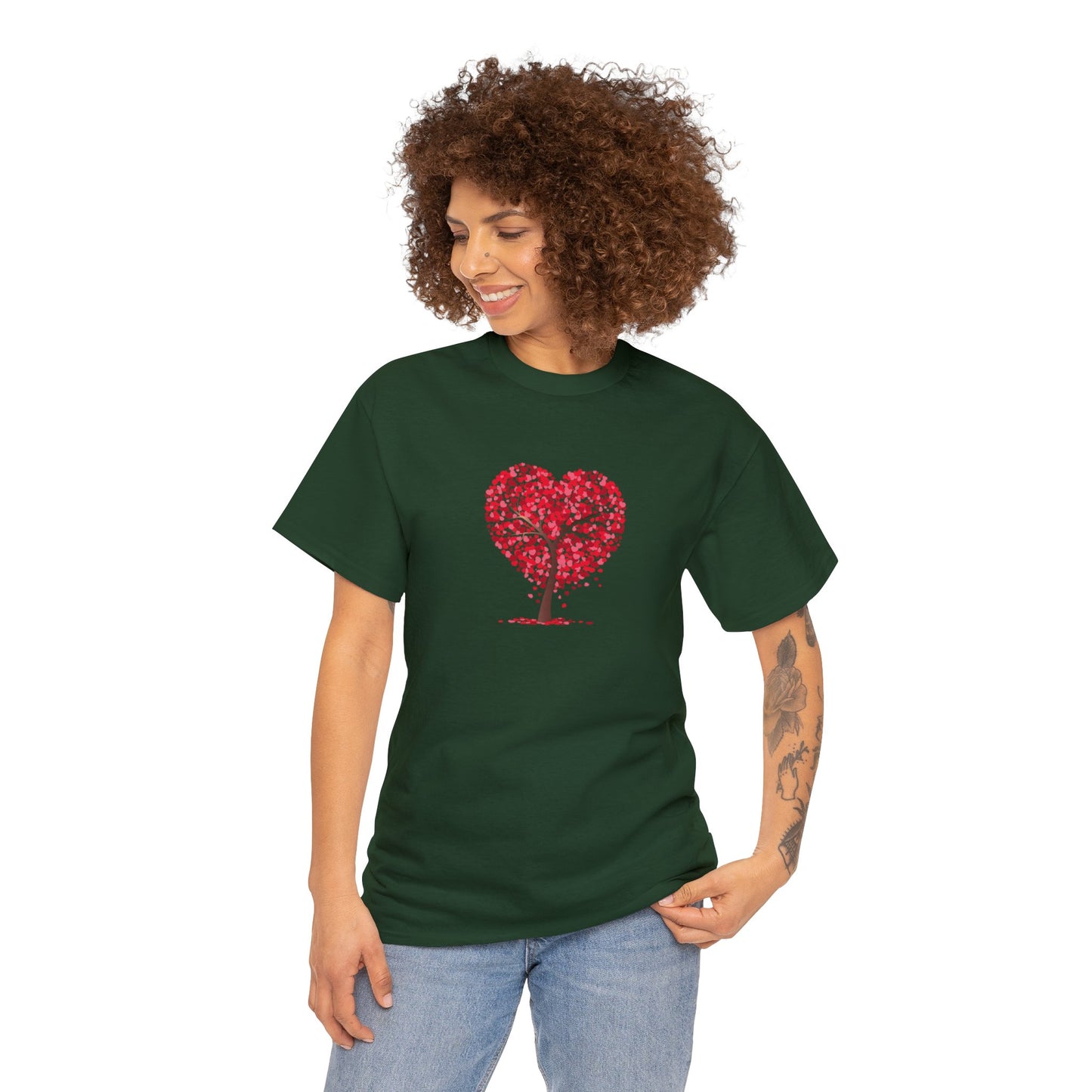 Unisex Heavy Cotton Tee with Tree Hearts