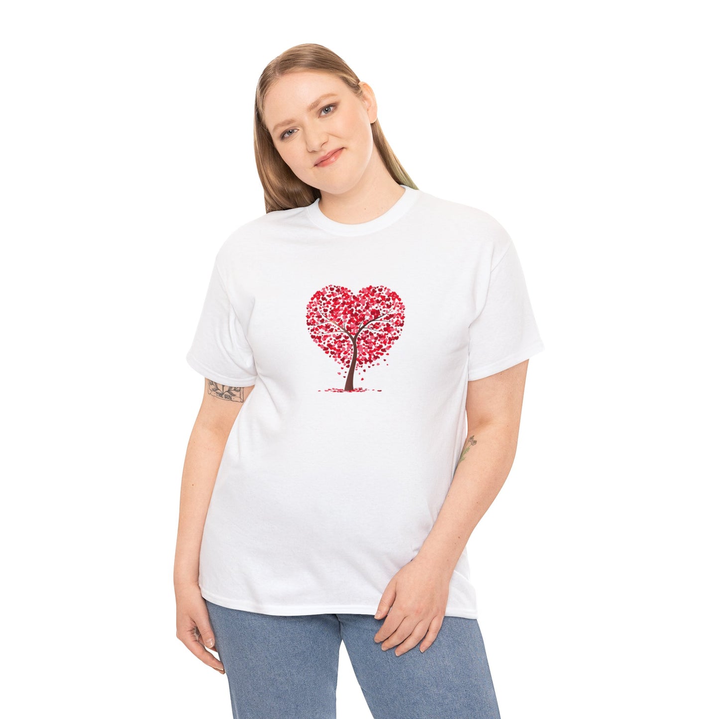 Unisex Heavy Cotton Tee with Tree Hearts