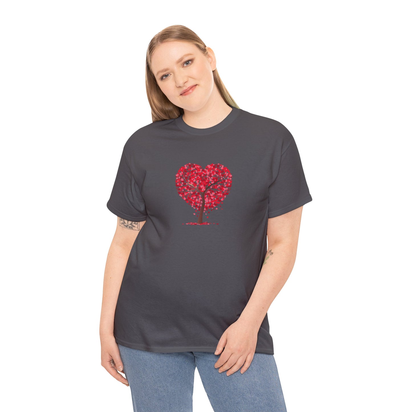 Unisex Heavy Cotton Tee with Tree Hearts
