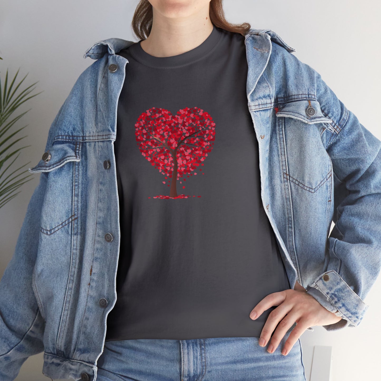 Unisex Heavy Cotton Tee with Tree Hearts