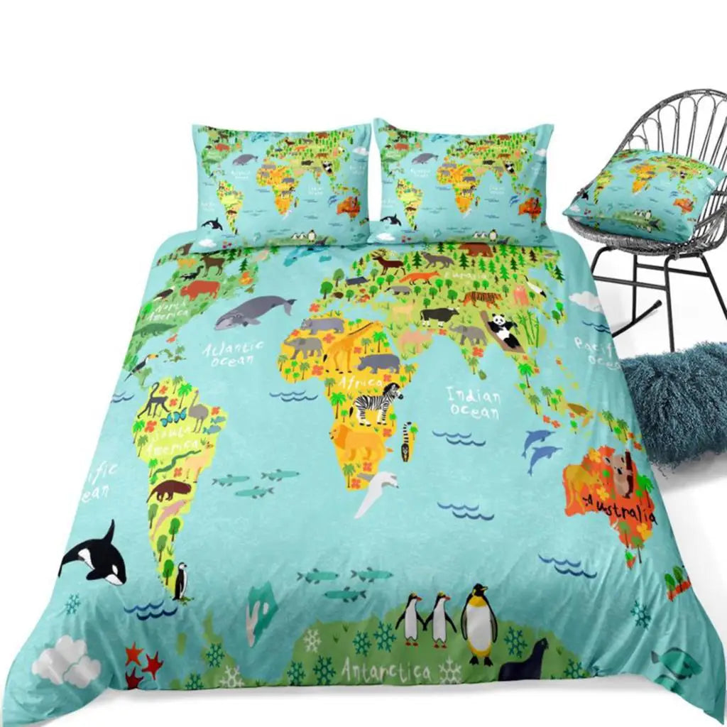 Cartoon Map Duvet Cover Sets