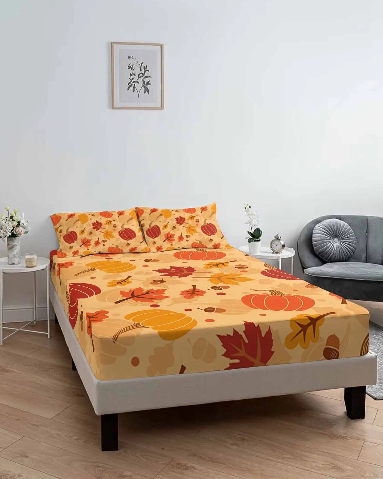 Orange Leaves Pumpkin Rustic Fitted Sheets