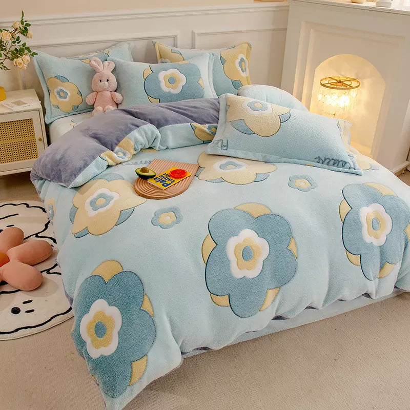 Flannel Coral Fleece Warm Winter Bedding Set