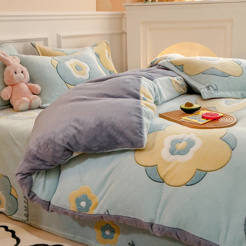 Flannel Coral Fleece Warm Winter Bedding Set