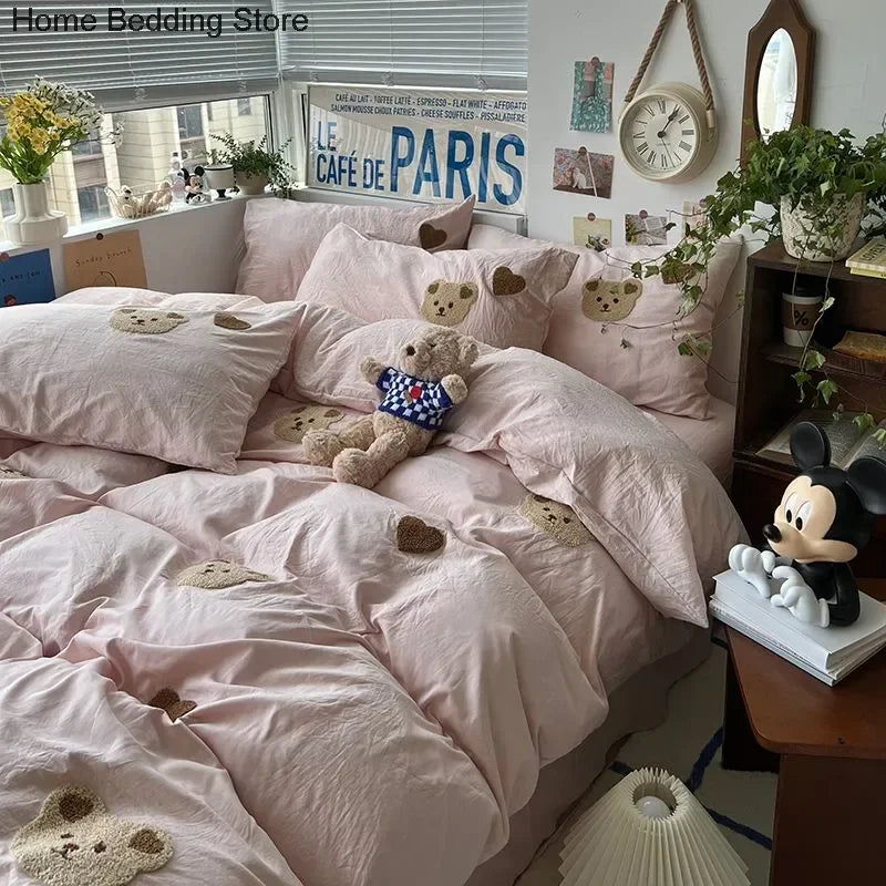 Cute Solid Blue Bear Bedding Sets