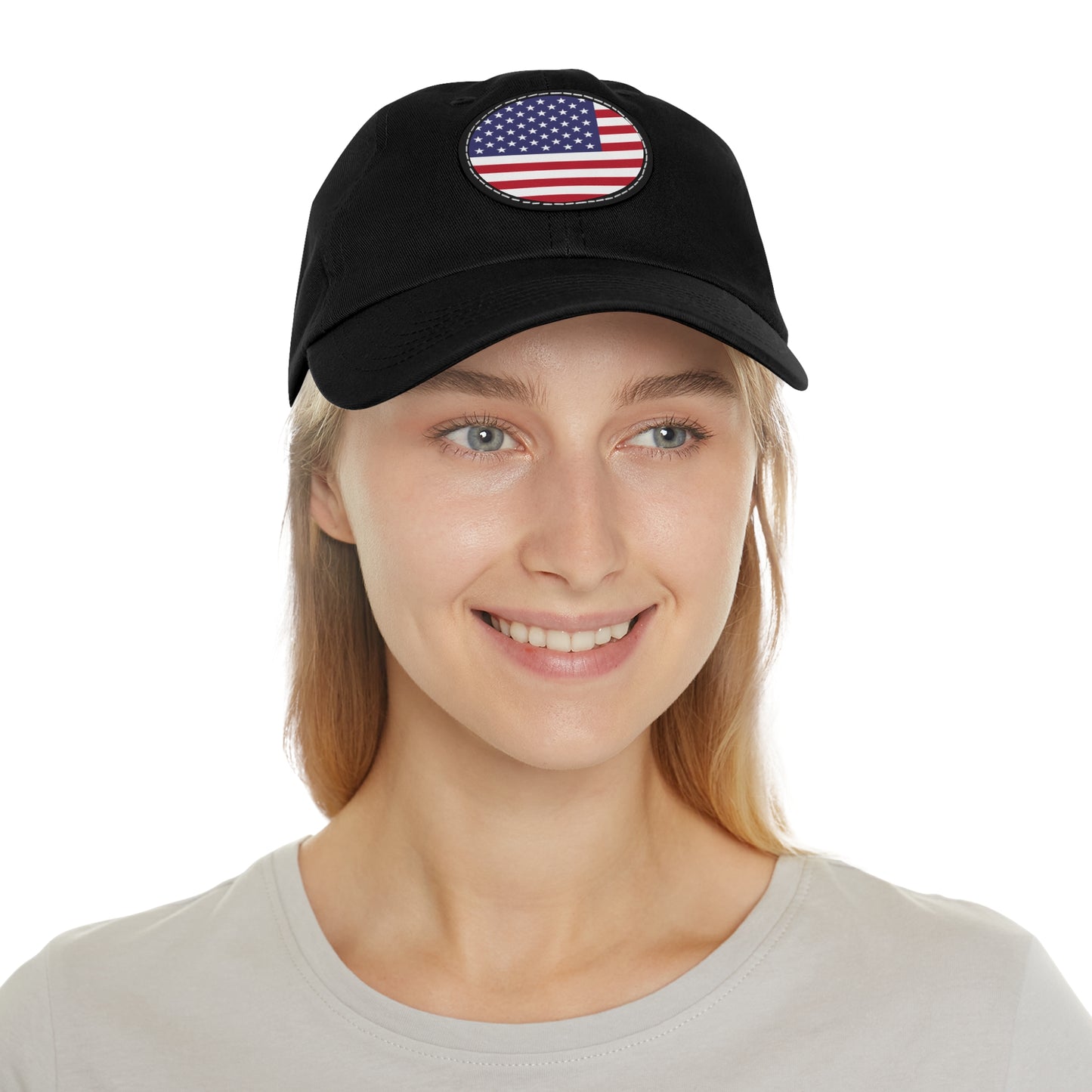 Hat / Cap with Leather Patch (Round) USA flag