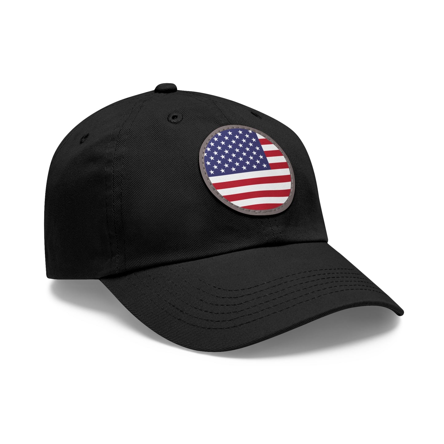 Hat / Cap with Leather Patch (Round) USA flag