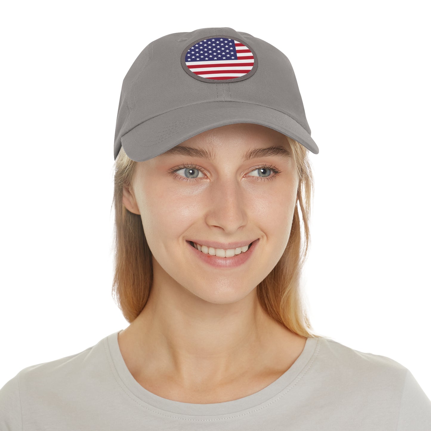 Hat / Cap with Leather Patch (Round) USA flag