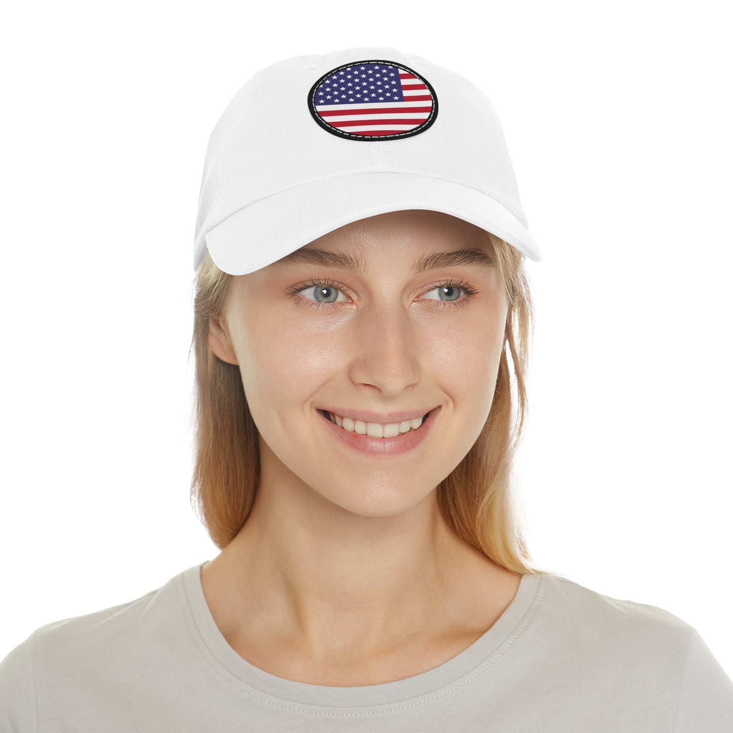 Hat / Cap with Leather Patch (Round) USA flag