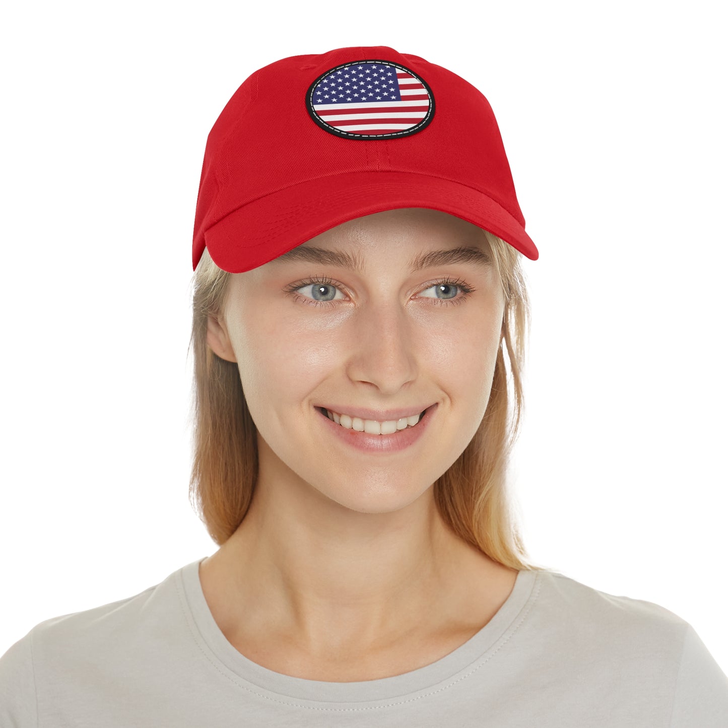 Hat / Cap with Leather Patch (Round) USA flag