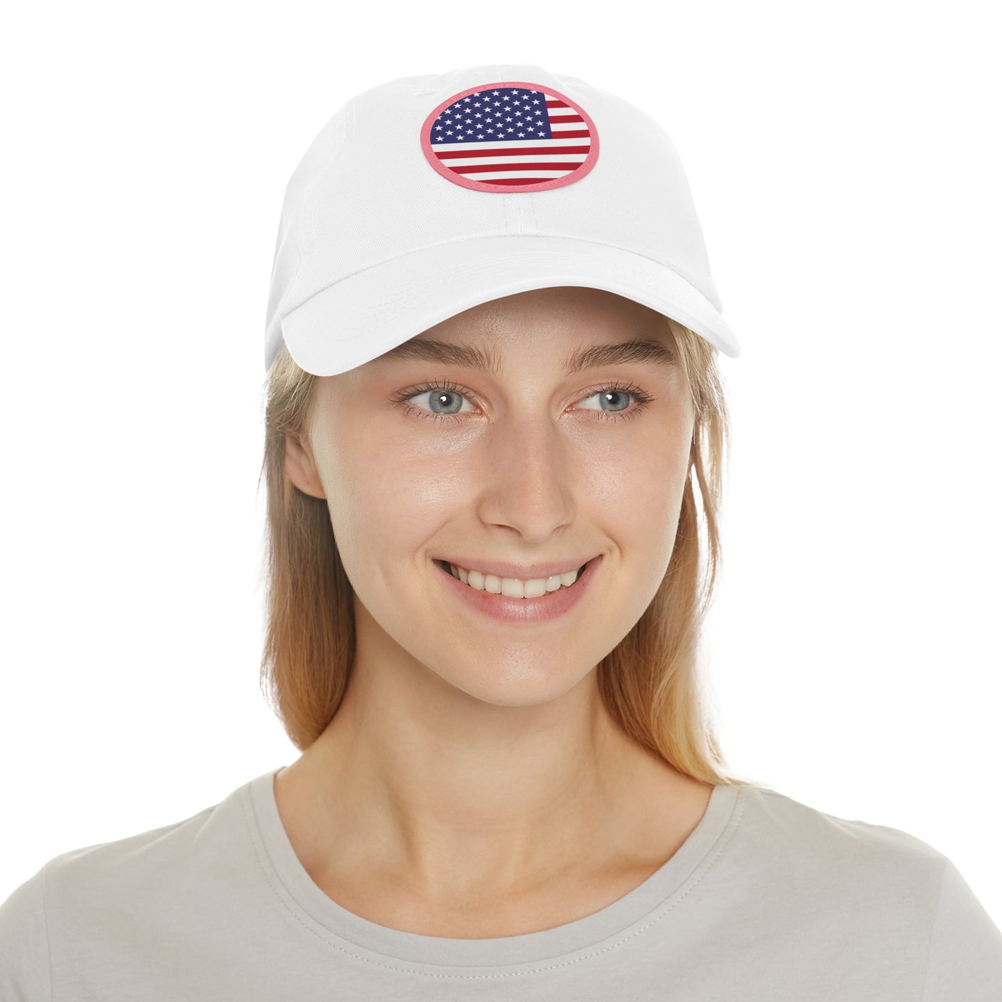 Hat / Cap with Leather Patch (Round) USA flag