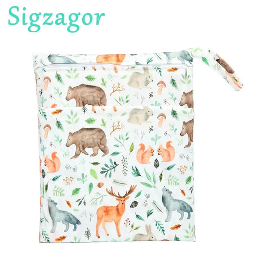 [Sigzagor]Wet Dry Bag With Two Zippered For Baby Diapers Nappies Waterproof Reusable 36cmx29cm