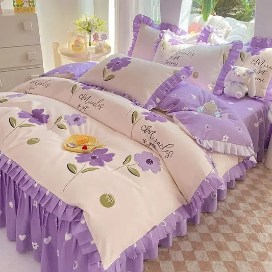 Korean Style Bedding Set Boys Girls Twin Queen Size Duvet Cover Flat Sheet Pillowcase Bed Linen Kids Adult Fashion Home Textile