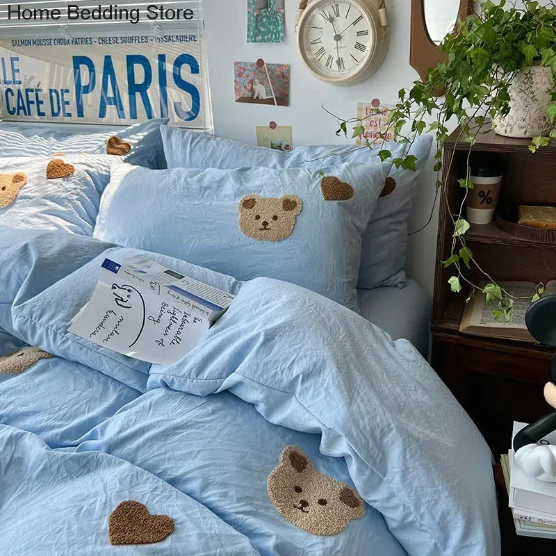 Cute Solid Blue Bear Bedding Sets