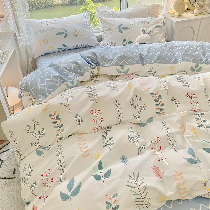 Ins Flowers Bedding Set Simple Flat Bed Sheet Duvet Cover Twin Full Queen Nordic Bed Linen Boy Girl Bed Linenss