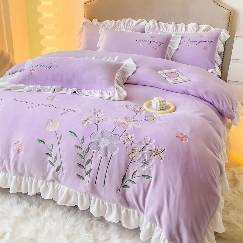 Winter Cute Bedding Set Girls Boys Kids Single Double Size Flat Sheet Duvet Cover Pillowcase Bed White Blue Home Textile