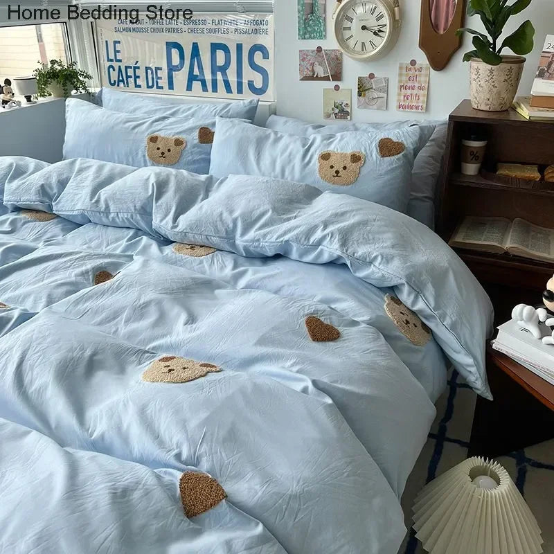 Cute Solid Blue Bear Bedding Sets