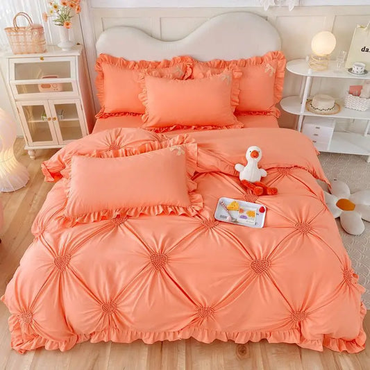 Korean version bed skirt four piece set, princess style bedding set, autumn and winter thickened matte four piece set