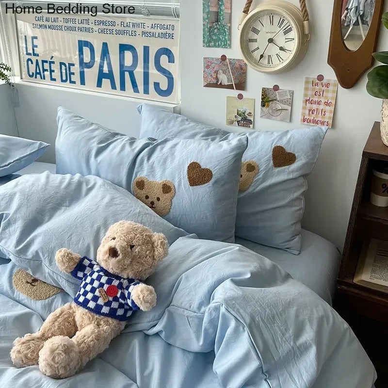 Cute Solid Blue Bear Bedding Sets