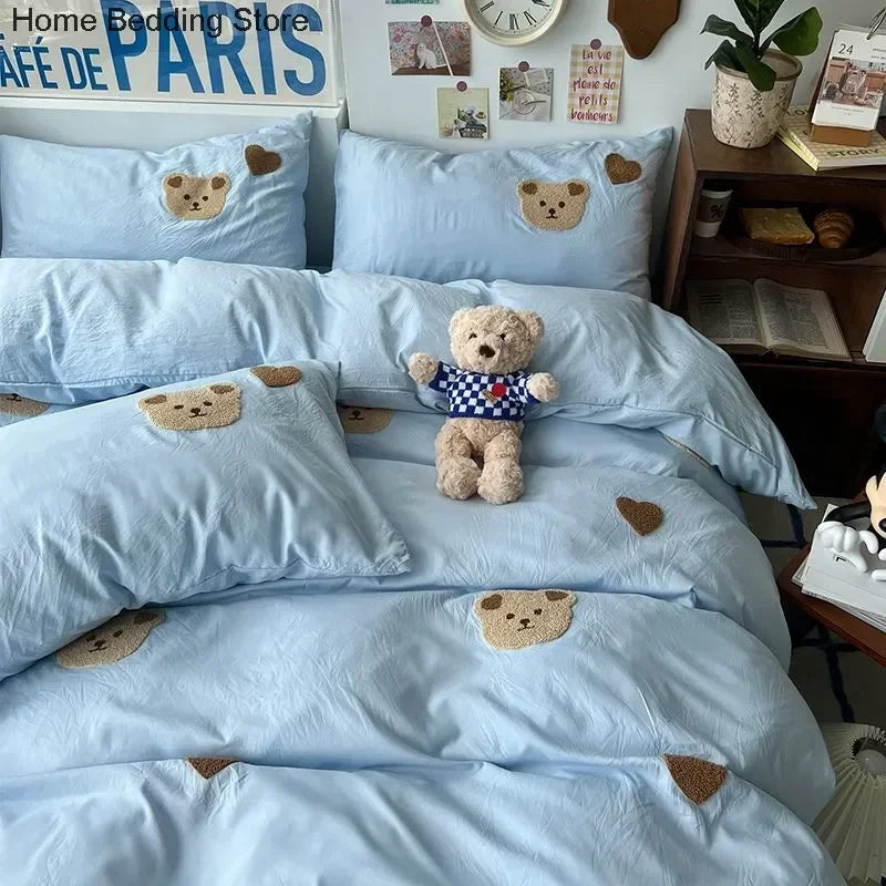 Cute Solid Blue Bear Bedding Sets