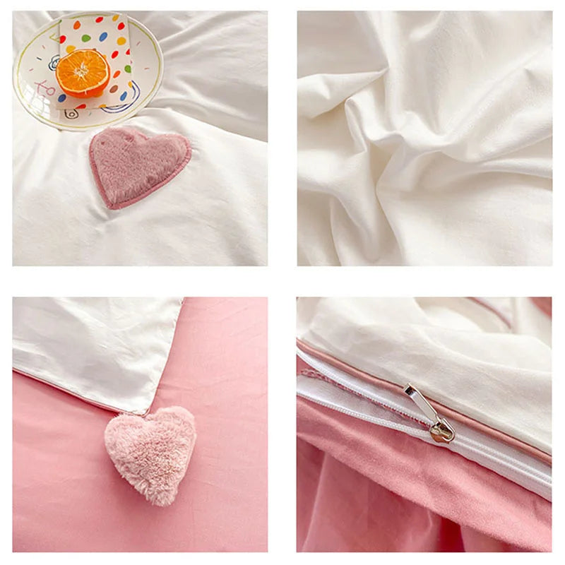 Korean Ins Cute Pink Bedding Set Ruffle Pillowcase Cotton Flat Bed Sheets Simple Girl Princess Style Fitted Bed Sheet Set