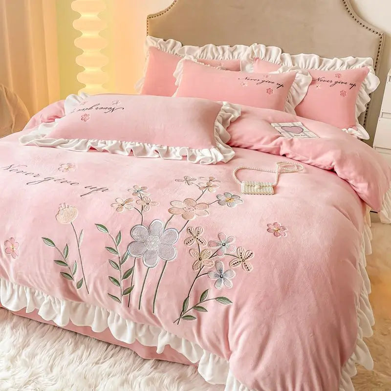 Winter Cute Bedding Set Girls Boys Kids Single Double Size Flat Sheet Duvet Cover Pillowcase Bed White Blue Home Textile