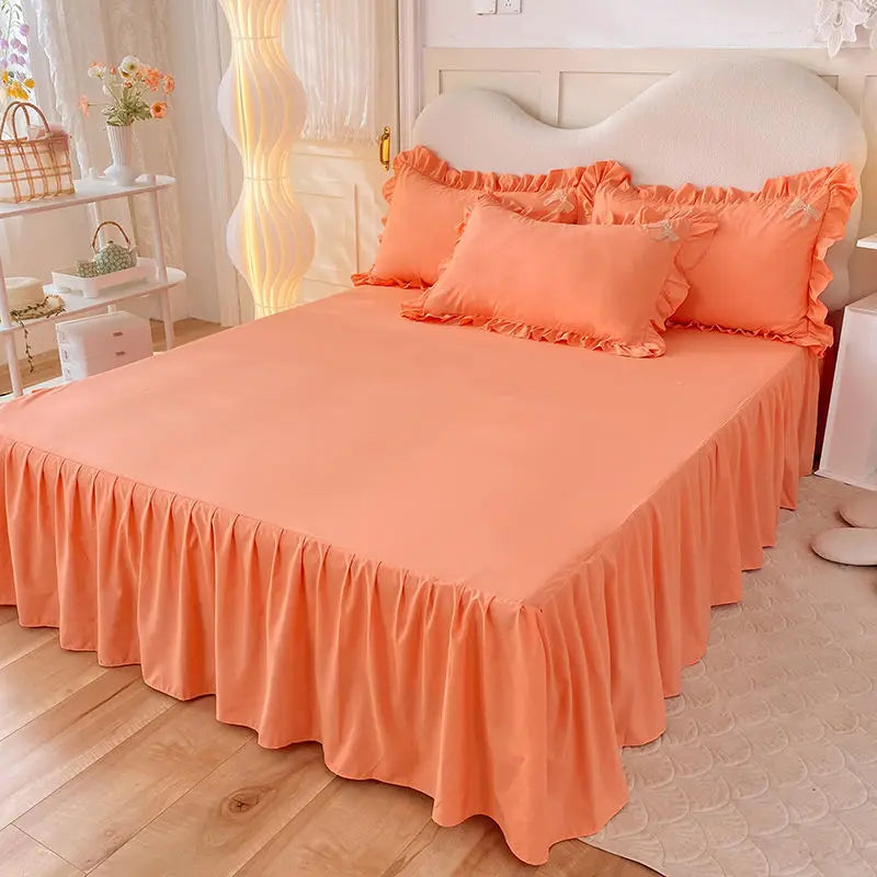 Korean version bed skirt four piece set, princess style bedding set, autumn and winter thickened matte four piece set